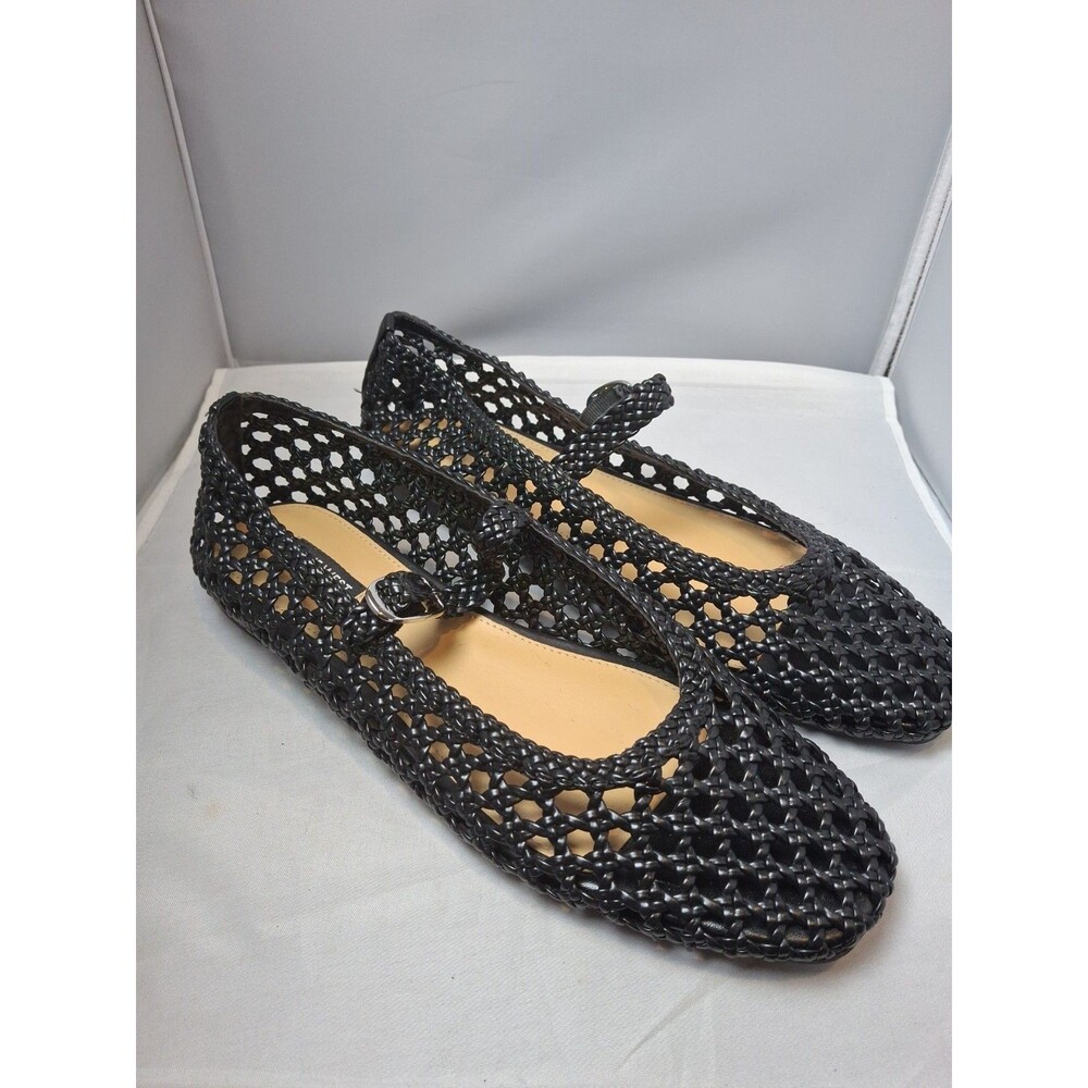 NINE WEST Halie Woven Mary Jane Flats Black  Buckle Strap Size 12 M